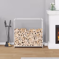 vidaXL Firewood Rack White 60x28x65 cm Cold-rolled steel fireplace log holder - white, 90 x 28 x 90 cm