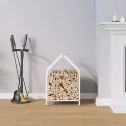 vidaXL Firewood Rack White 40x25x90 cm Cold-rolled steel fireplace log holder - white, 40 x 25 x 60 cm - Additional view 2