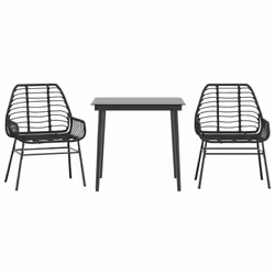 vidaXL Garden Dining Set Poly Rattan Glass outdoor dining set - black, 80 x 80 x 74 cm 2 piece