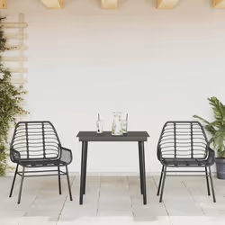 vidaXL Garden Dining Set Poly Rattan Glass outdoor dining set - black, 80 x 80 x 74 cm 2 piece