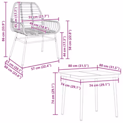 vidaXL Garden Dining Set Poly Rattan Glass outdoor dining set - black, 80 x 80 x 74 cm 2 piece