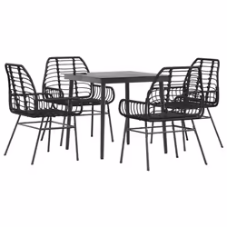 vidaXL Garden Dining Set Poly Rattan Glass outdoor dining set - black, 80 x 80 x 74 cm 4 piece