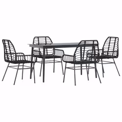 vidaXL Garden Dining Set Poly Rattan Glass outdoor dining set - black, 140 x 70 x 74 cm 4 piece