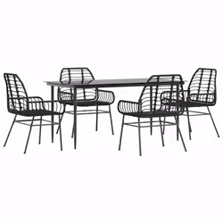 vidaXL Garden Dining Set Poly Rattan Glass outdoor dining set - black, 160 x 80 x 74 cm 4 piece