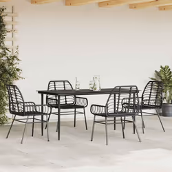 vidaXL Garden Dining Set Poly Rattan Glass outdoor dining set - black, 160 x 80 x 74 cm 4 piece