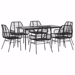 vidaXL Garden Dining Set Poly Rattan Glass outdoor dining set - black, 160 x 80 x 74 cm 6 piece