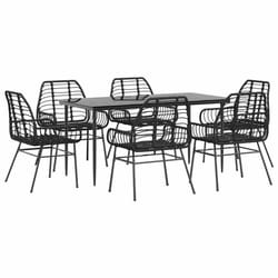 vidaXL Garden Dining Set Poly Rattan Glass outdoor dining set - black, 160 x 80 x 74 cm 6 piece