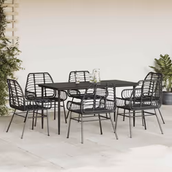 vidaXL Garden Dining Set Poly Rattan Glass outdoor dining set - black, 160 x 80 x 74 cm 6 piece