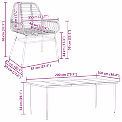 vidaXL Garden Dining Set Poly Rattan Glass outdoor dining set - black, 200 x 100 x 74 cm 6 piece