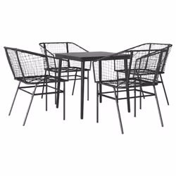 vidaXL Garden Dining Set Poly Rattan Glass outdoor dining set - black, 80 x 80 x 74 cm 4 piece