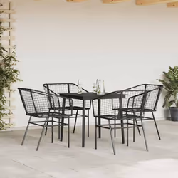 vidaXL Garden Dining Set Poly Rattan Glass outdoor dining set - black, 80 x 80 x 74 cm 4 piece