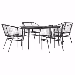 vidaXL Garden Dining Set Poly Rattan Glass outdoor dining set - black, 140 x 70 x 74 cm 4 piece