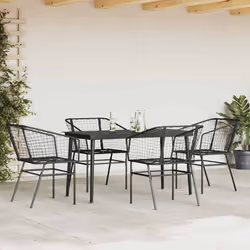 vidaXL Garden Dining Set Poly Rattan Glass outdoor dining set - black, 140 x 70 x 74 cm 4 piece