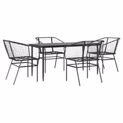 vidaXL Garden Dining Set Poly Rattan Glass outdoor dining set - black, 160 x 80 x 74 cm 4 piece