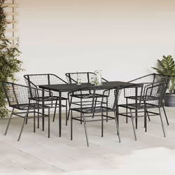 vidaXL Garden Dining Set Poly Rattan Glass outdoor dining set - black, 160 x 80 x 74 cm 6 piece