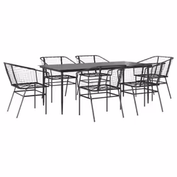 vidaXL Garden Dining Set Poly Rattan Glass outdoor dining set - black, 200 x 100 x 74 cm 6 piece