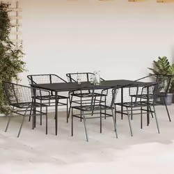 vidaXL Garden Dining Set Poly Rattan Glass outdoor dining set - black, 200 x 100 x 74 cm 6 piece
