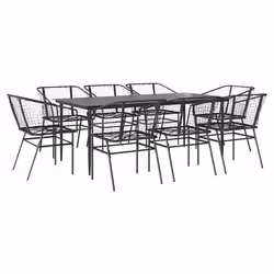 vidaXL Garden Dining Set Poly Rattan Glass outdoor dining set - black, 200 x 100 x 74 cm 8 piece