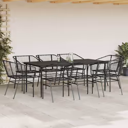 vidaXL Garden Dining Set Poly Rattan Glass outdoor dining set - black, 200 x 100 x 74 cm 8 piece
