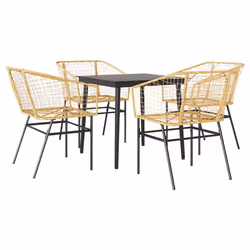 vidaXL Garden Dining Set Poly Rattan Glass outdoor dining set - brown, 80 x 80 x 74 cm 4 piece