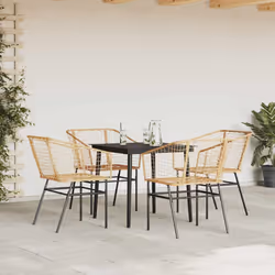 vidaXL Garden Dining Set Poly Rattan Glass outdoor dining set - brown, 80 x 80 x 74 cm 4 piece