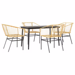 vidaXL Garden Dining Set Poly Rattan Glass outdoor dining set - brown, 140 x 70 x 74 cm 4 piece