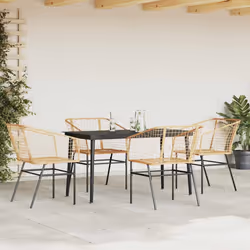 vidaXL Garden Dining Set Poly Rattan Glass outdoor dining set - brown, 140 x 70 x 74 cm 4 piece
