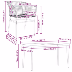 vidaXL Garden Dining Set Poly Rattan Glass outdoor dining set - brown, 140 x 70 x 74 cm 4 piece