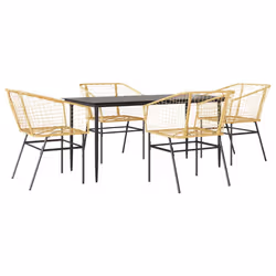 vidaXL Garden Dining Set Poly Rattan Glass outdoor dining set - brown, 160 x 80 x 74 cm 4 piece