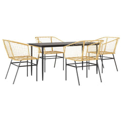 vidaXL Garden Dining Set Poly Rattan Glass outdoor dining set - brown, 160 x 80 x 74 cm 4 piece