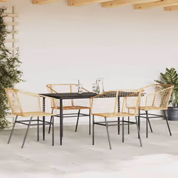 vidaXL Garden Dining Set Poly Rattan Glass outdoor dining set - brown, 160 x 80 x 74 cm 4 piece