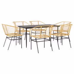 vidaXL Garden Dining Set Poly Rattan Glass outdoor dining set - brown, 160 x 80 x 74 cm 6 piece