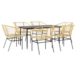 vidaXL Garden Dining Set Poly Rattan Glass outdoor dining set - brown, 160 x 80 x 74 cm 6 piece