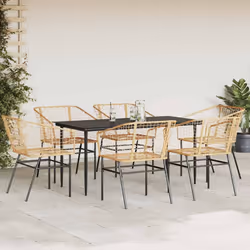 vidaXL Garden Dining Set Poly Rattan Glass outdoor dining set - brown, 160 x 80 x 74 cm 6 piece