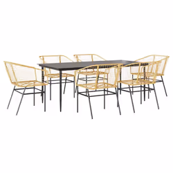 vidaXL Garden Dining Set Poly Rattan Glass outdoor dining set - brown, 200 x 100 x 74 cm 6 piece