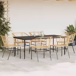 vidaXL Garden Dining Set Poly Rattan Glass outdoor dining set - brown, 200 x 100 x 74 cm 6 piece