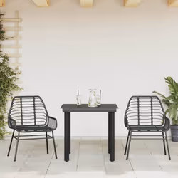 vidaXL Garden Dining Set Poly Rattan Glass outdoor dining set - black, 80 x 80 x 74 cm/ 2 piece