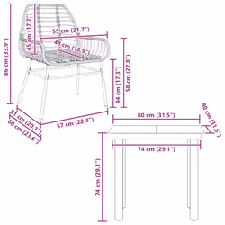 vidaXL Garden Dining Set Poly Rattan Glass outdoor dining set - black, 80 x 80 x 74 cm/ 2 piece
