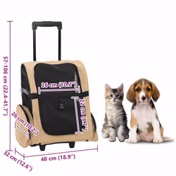 vidaXL Foldable Multipurpose Pet Trolley Travel Trailer Dog Carrier Stroller - sand