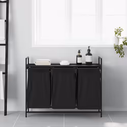vidaXL Laundry Basket 3 Compartments with Shelf Black Oak laundry hamper