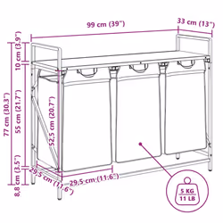 vidaXL Laundry Basket 3 Compartments with Shelf Sonoma Oak laundry hamper