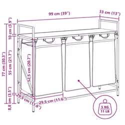 vidaXL Laundry Basket 3 Compartments with Shelf Smoked Oak laundry hamper