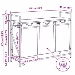 vidaXL Laundry Basket 3 Compartments with Shelf Grey Sonoma laundry hamper
