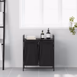 vidaXL Laundry Basket 2 Compartments with Shelf Black Oak laundry hamper