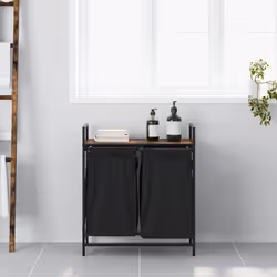 vidaXL Laundry Basket 2 Compartments with Shelf Smoked Oak laundry hamper
