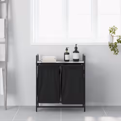 vidaXL Laundry Basket 2 Compartments with Shelf Grey Sonoma laundry hamper