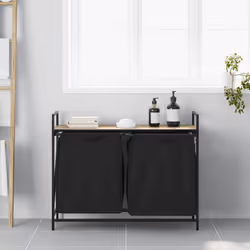 vidaXL Laundry Basket 2 Compartments with Shelf Brown Oak laundry hamper - sonoma oak