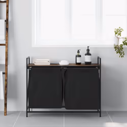 vidaXL Laundry Basket 2 Compartments with Shelf Brown Oak laundry hamper - smoked oak