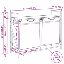 vidaXL Laundry Basket 2 Compartments with Shelf Grey Sonoma laundry hamper