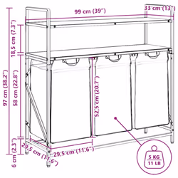 vidaXL Laundry Basket 3 Compartments with Shelves laundry hamper - sonoma oak